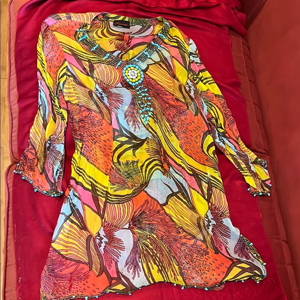 Yellow and Orange V-neck Bell Sleeve Sundress